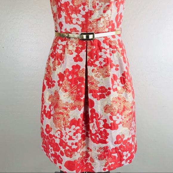 Tahari ASL Gold Metallic Jacquard Floral Dress - Picture 7 of 8